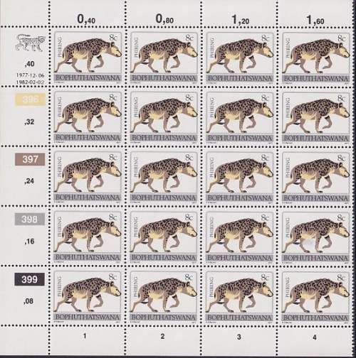 BOPHUTHATSWANA 1st Definitive 5c 7c 8c 10c 20c reprints part sheets, various dates (MNH)